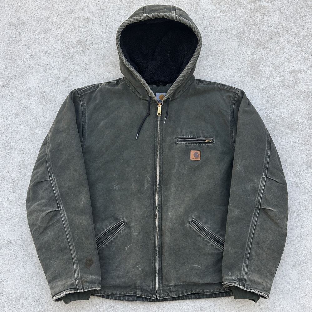 Carhartt J141 MOS Sherpa Lined Sierra Jacket XL Moss Green Vintage Distressed